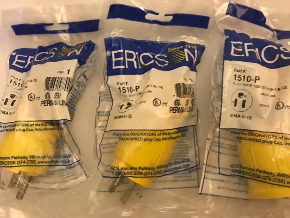 3 ERICSON 1510-P  Perma-Link 15 Amp 125V Industrial Plug  Connector NEW Surplus