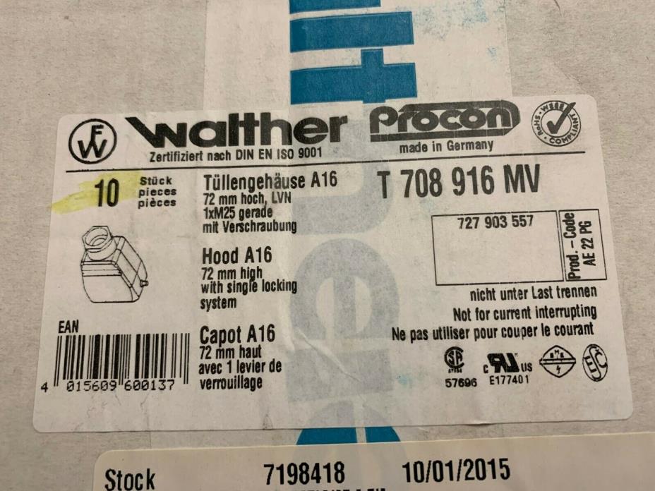 LOT OF 10 NEW! WALTHER PROCON A16 TOP ENTRY HOODS T708916MV