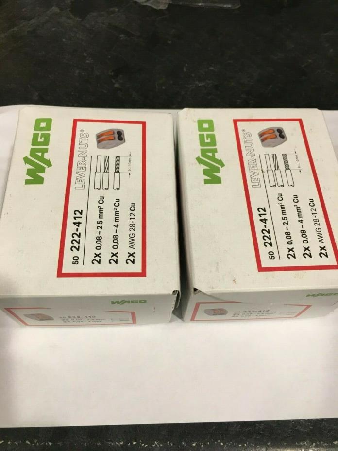 (100) WAGO 222-412 28-12 AWG LEVER NUTS, NEW