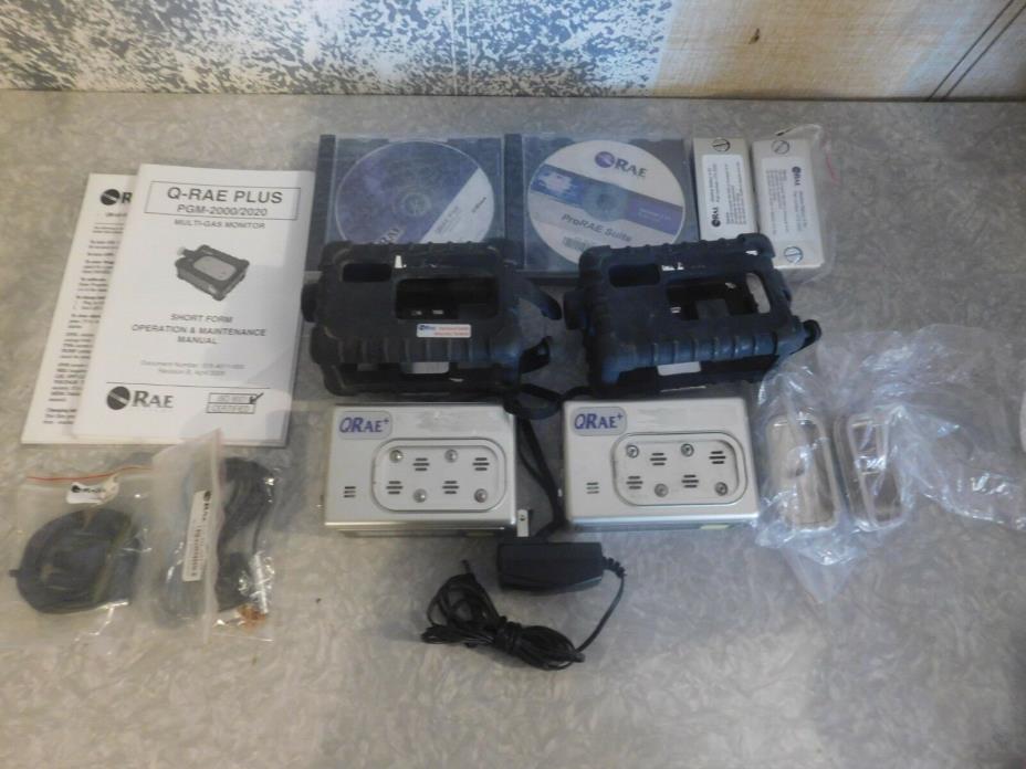 Lot of 2 RAE Systems QRAE+ Plus PGM2020 Gas Monitors w/ Accessories