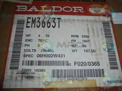 BALDOR SUPER-E EM3663T INDUSTRIAL MOTOR  5 HP 3500 RPM * NEW IN BOX *