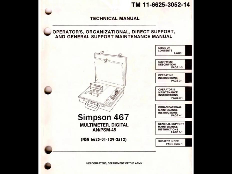 Simpson 467  Multimeter Original Owners Manual Military Operators Repair Guide