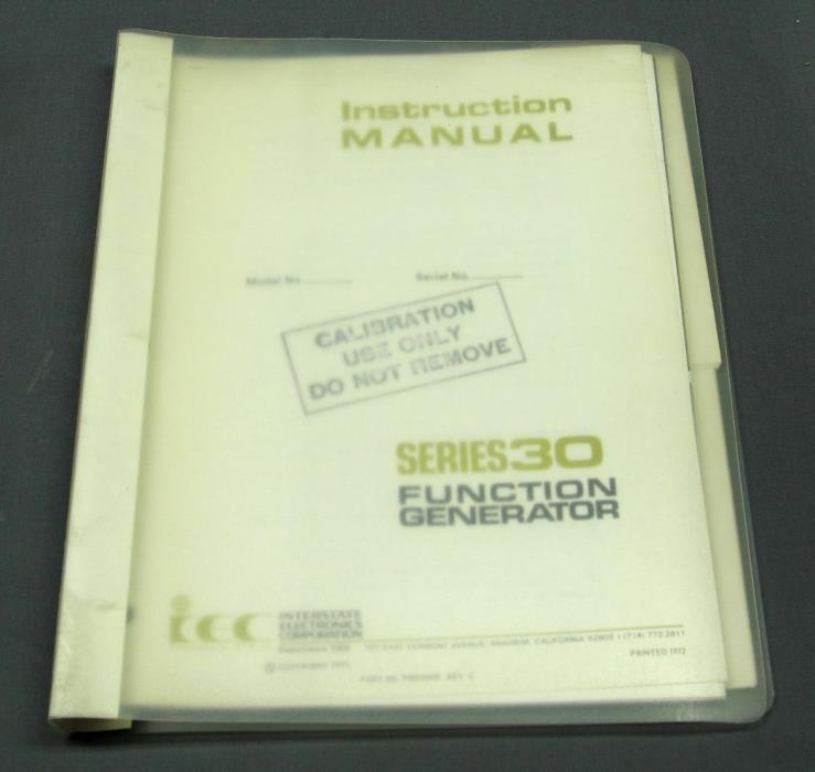 Interstate Electronics IEC Series 30 Function Generator Instruction Manual