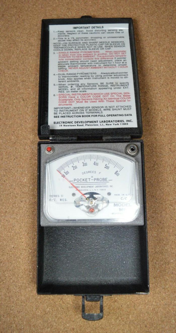 Pocket Probe Analog Pyrometer MP-60 Red Pointer Portable 50-600 Degrees Vintage