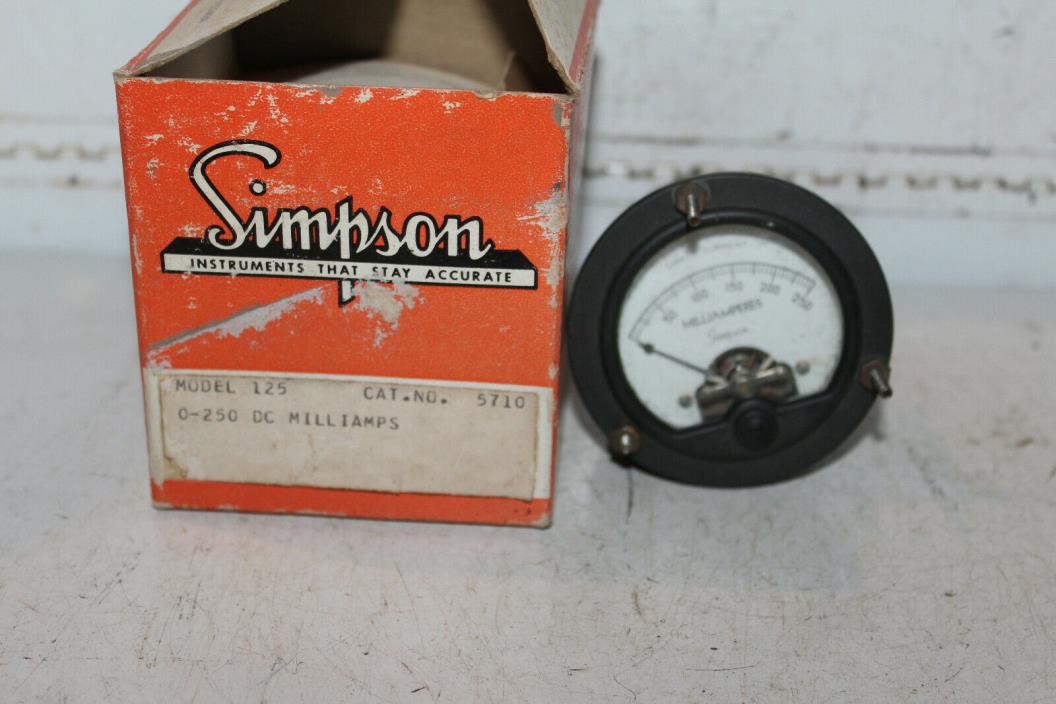 Vintage Simpson Panel Meter Tester Model 125 0-250 DC Milliamps No. 5710 Rare