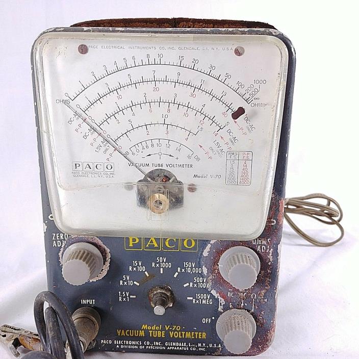 Paco Model V-70 Vacuum Tube Voltmeter Tester For Repair Or Parts