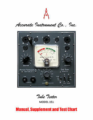 Manual for Accurate 151 Tube Tester, Instructions Schematic Charts & SUPPLEMENT!
