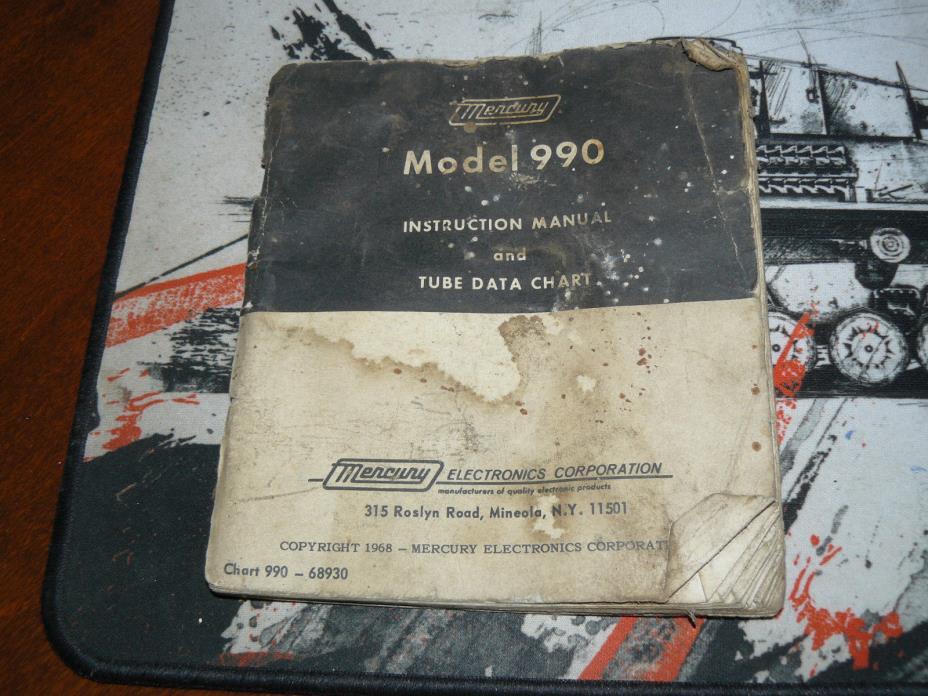 Vintage Mercury Model 990 Tube Tester Instruction manual only