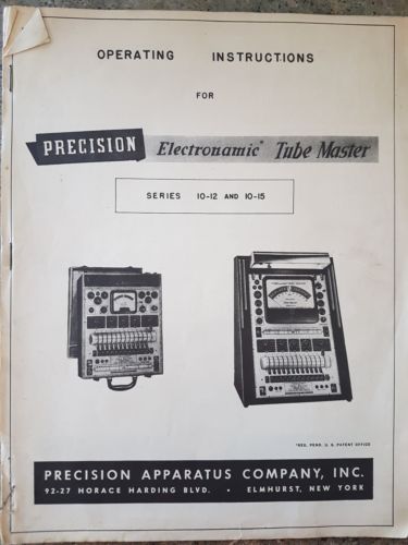 Vintage Precision Electronamic Tube Master Operating Instructions w/ Tube Chart
