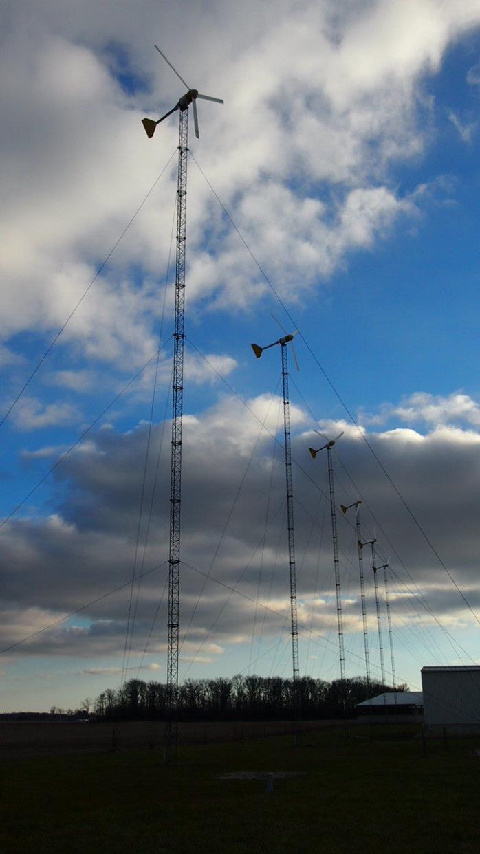 Six Bergey Excel-S wind turbines with Power Sink II inverters, 120 ft. towers