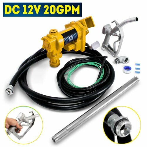 DC 12V & 20GPM Fuel Works Diesel Gas Gasoline Kerosene Fuel Transfer Pump Kit BR