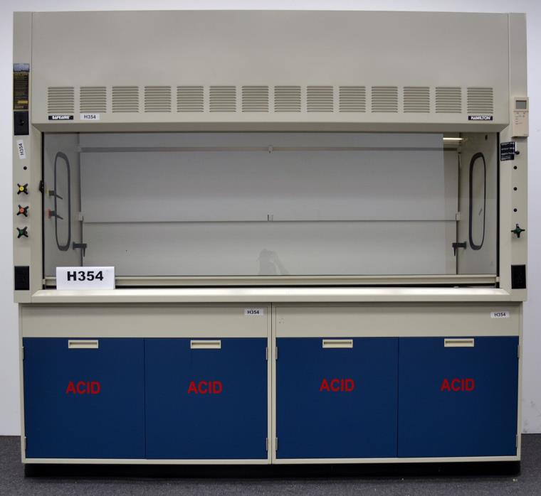 8' Laboratory Fume Hood w/ Two Acid Cabinets - Blue / Safeaire