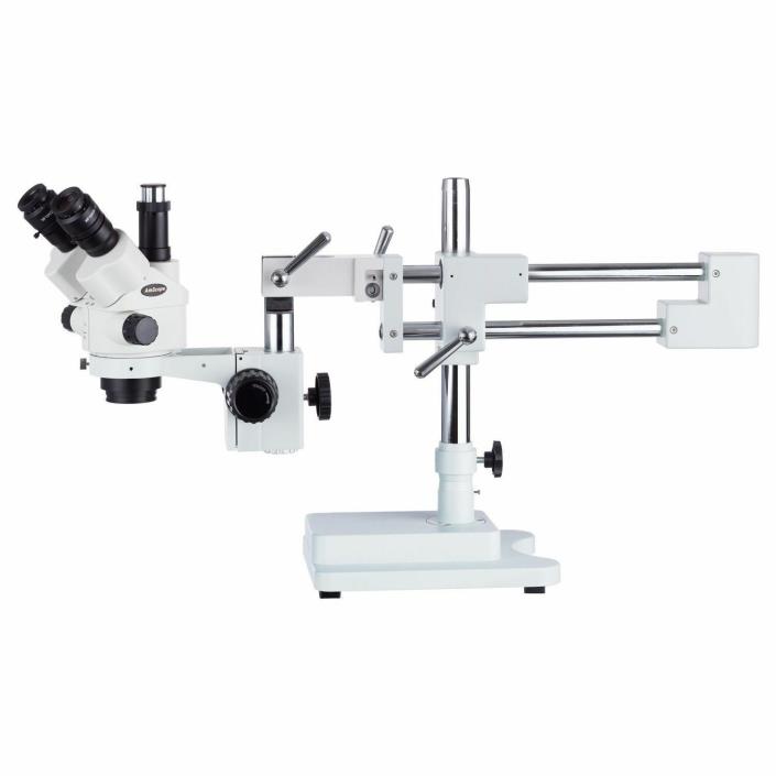 AmScope SM-4NTP 7X-45X Simul-Focal Stereo Lockable Zoom Microscope on Dual Arm B