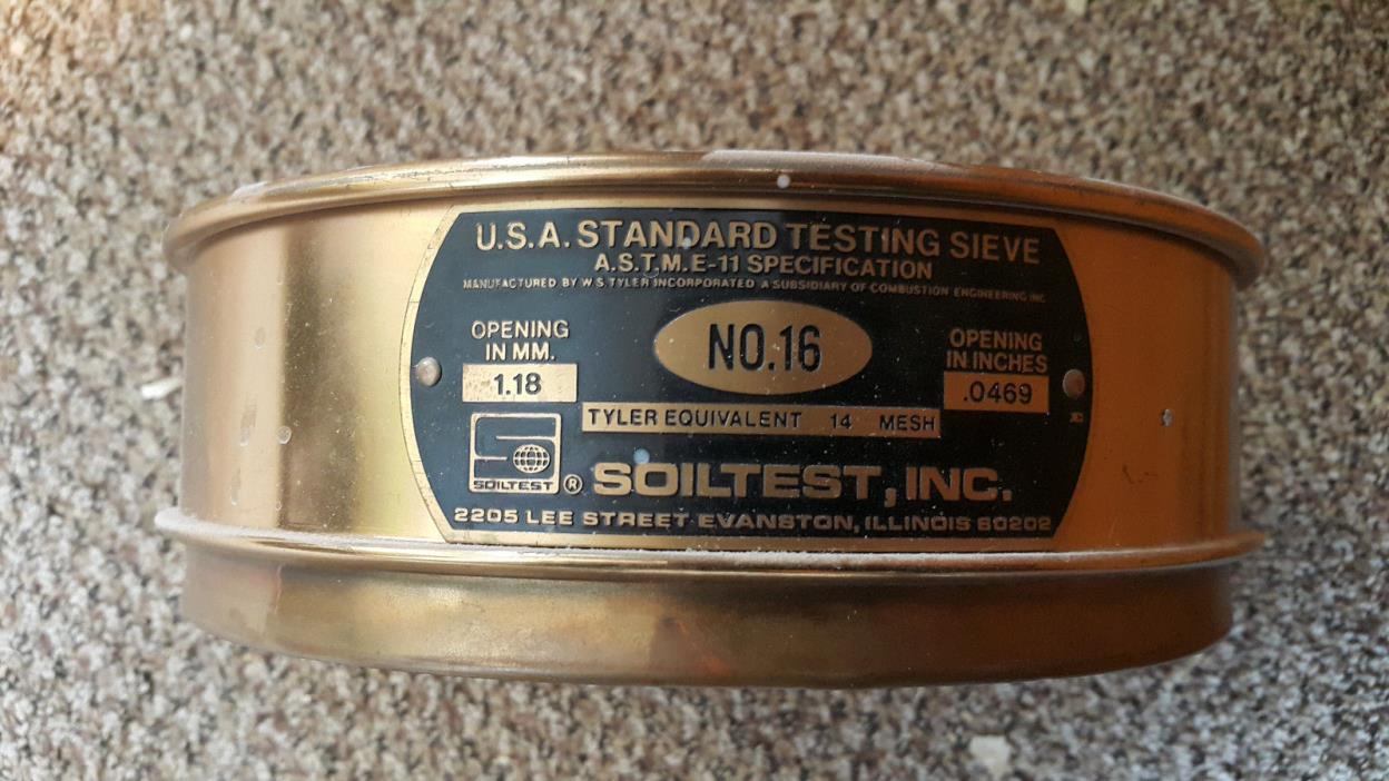 No.16 .0469 inch opening/ or 1.18mm  Soil Test, INC Standard Testing Sieve
