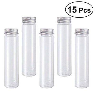 15Pcs 110Ml Flat Bottomed Plastic Clear Test Tubes W Screw Caps Candy Cosmetic T