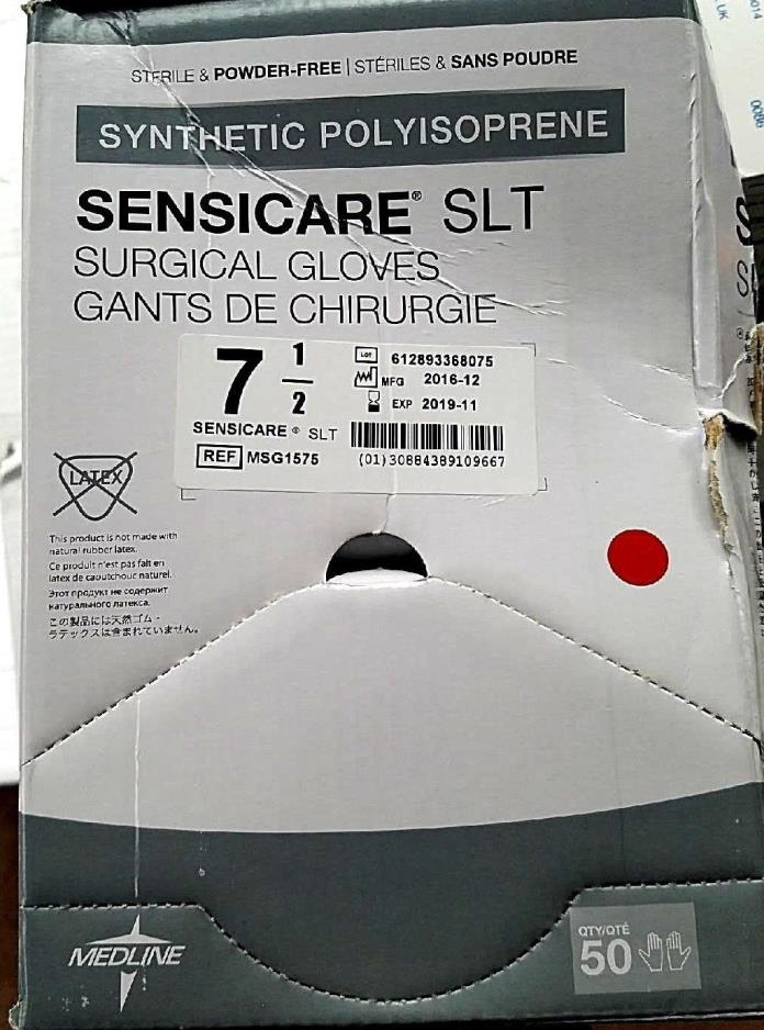 Medline MSG1575 Sensicare SLT Surgical Gloves Size 7 1/2 Bx of 50 / Dated11/2019