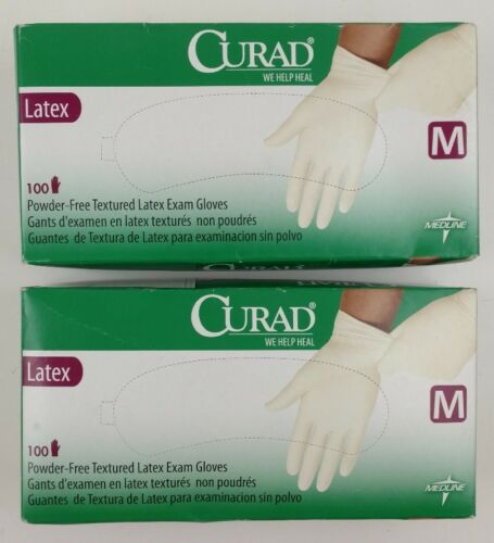 Textured Latex Exam Gloves Powder-Free Medium 100 Count Boxes Two Box Deal New!