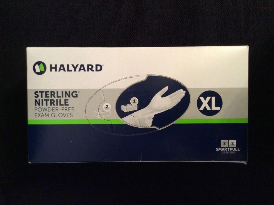 (2) Boxes Halyard Sterling Nitrile Powder-Free Exam Gloves, 50709, Size XL