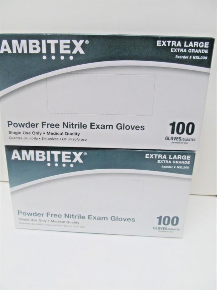 (2) Boxes of Ambitex Powder Free Nitrile Exam Gloves 100 ct. Box Size XL