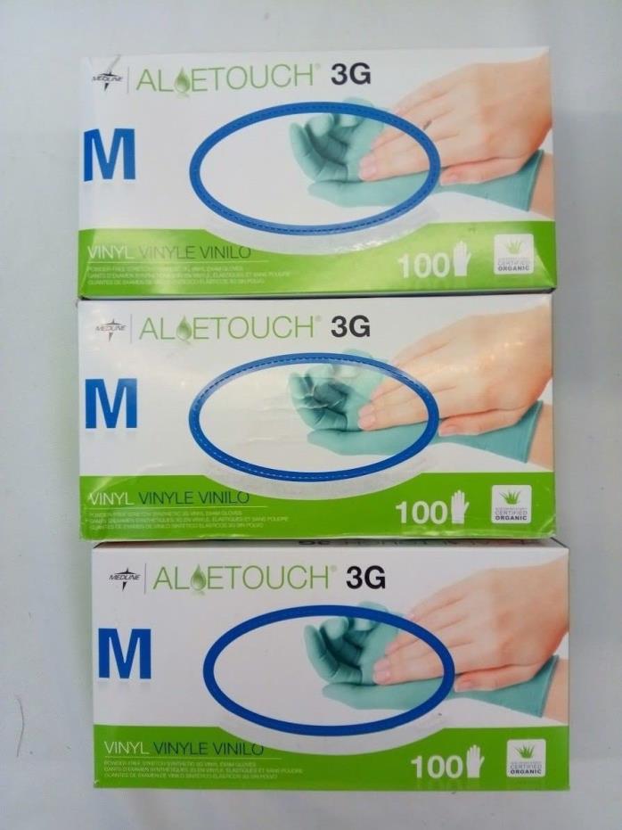 Medline AloeTouch 3G Medium Vinyl Exam Disposable Gloves Green Lot of 300 Gloves