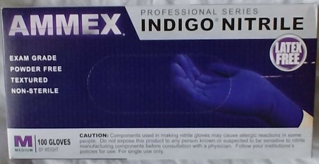 AMMEX INDIGO NITRILE DISPOSABLE EXAM GLOVES POWDER FREE S-XL 100/BOX OR 1000/CS
