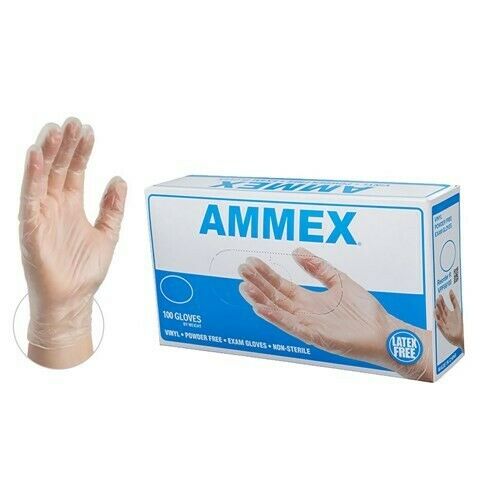 AMMEX Clear Medical Vinyl Exam Latex Free Disposable Gloves (Box of 100)