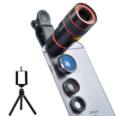 (4 in 1 Lens kit) - Apexel 4 in 1 Camera Lens 8x Telephoto Lens+Fisheye+Wide