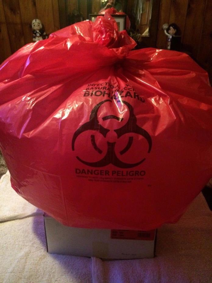Biohazard Waste Bag Red, 40x46in, 40-45 gal, Printed, 1.3 mil - 200/Case