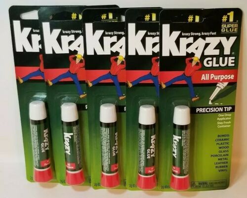 Lot Of 5 Krazy Super Glue All Purpose Precision Tip Krazy Fast Repair