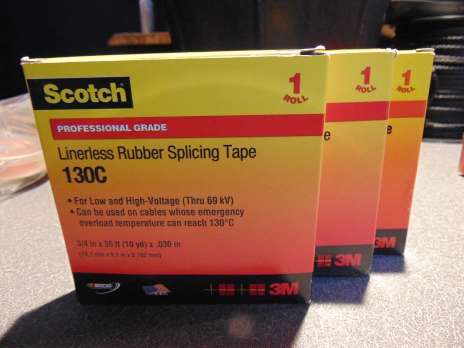 3 ROLLS of 3M SCOTCH 130C LINERLESS RUBBER SPLICING TAPE 3/4