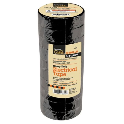 The Original StikTek 3/4 In x 60 Ft Industrial Grade Electrical Tape 10 Pk Black