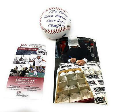 Pete Rose Cincinnati Reds Signed Autograph Official MLB Baseball MR TRUMP MAKE A