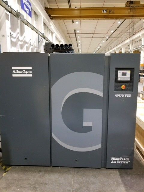 Used Atlas Copco 75 HP Rotary Screw Air Compressor Variable Speed