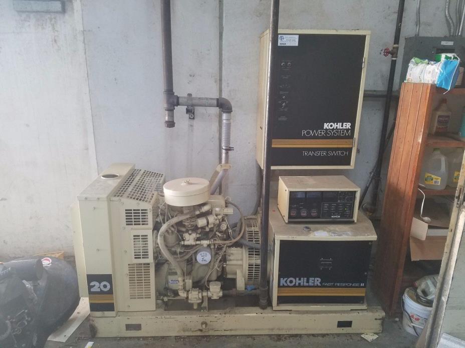 KOHLER 20KW COMMERCIAL GENERATOR W/ TRANSFER SWITCH - 1 & 3 PHASE -EXCELLENT