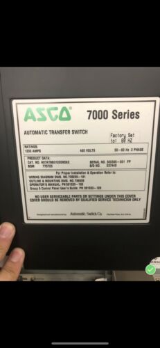ASCO 480 volt,  1200 amp ASCO bypass isolation Open Transition transfer switches