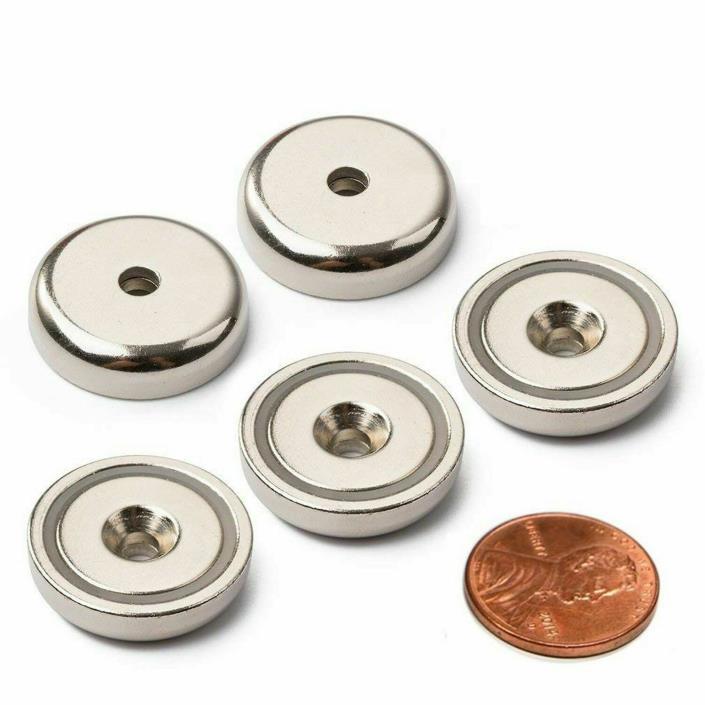 Neodymium Pot Magnets - Bulk Pack of 5 pc- 20+ LB Strength - Countersunk Hole...