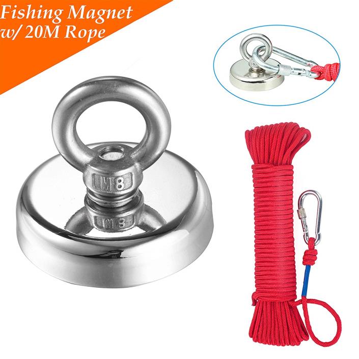 Fishing Magnet with Rope x 66ft, Wukong 290LB132KG Pulling Force Super Strong &