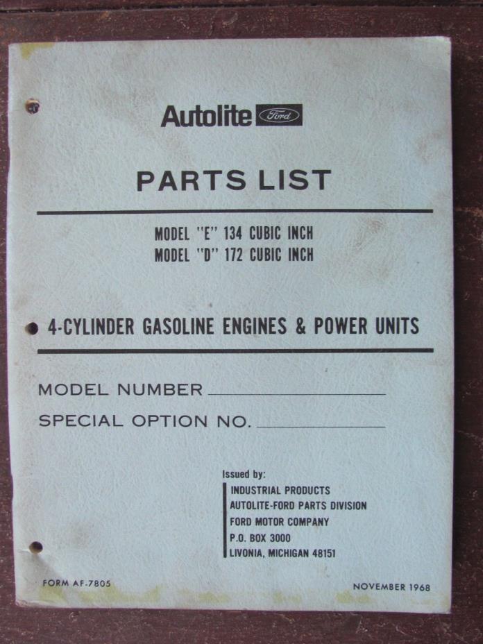 Ford Autolite 4 Cylinder Parts List 134 172 ci Engine