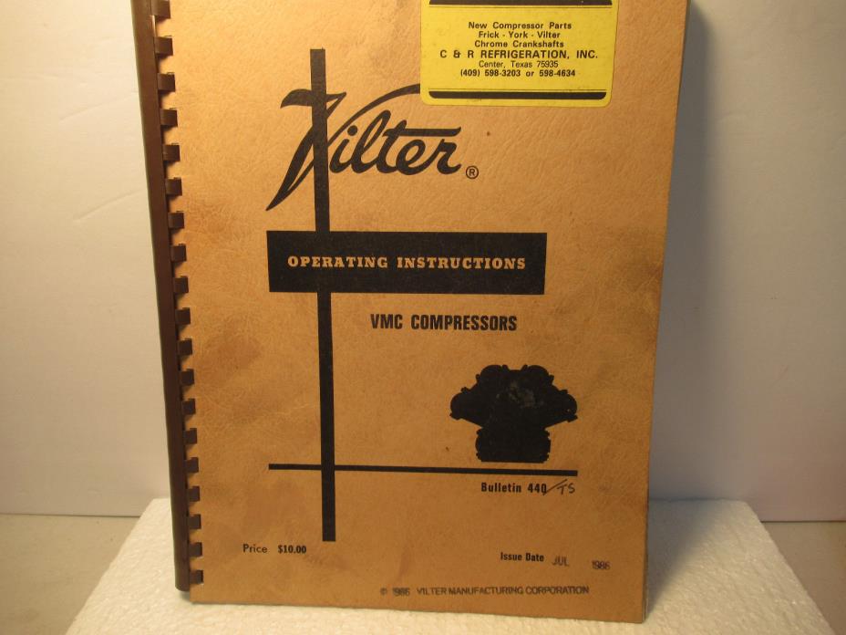 Vilter VMC Compressors Operators Instructions Manual Vintage 1986 Free USA Ship