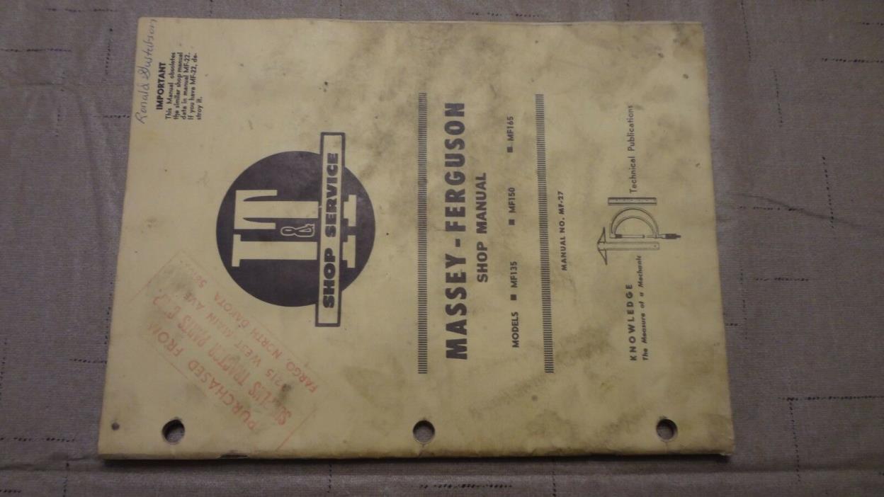 I&T Massey Ferguson MF135 MF150 MF165 Tractor Shop Service Manual MF-27 1969