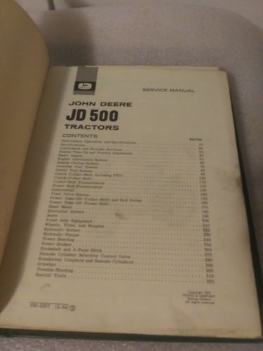 John Deere JD500 Service Manual # SM2057 In Binder