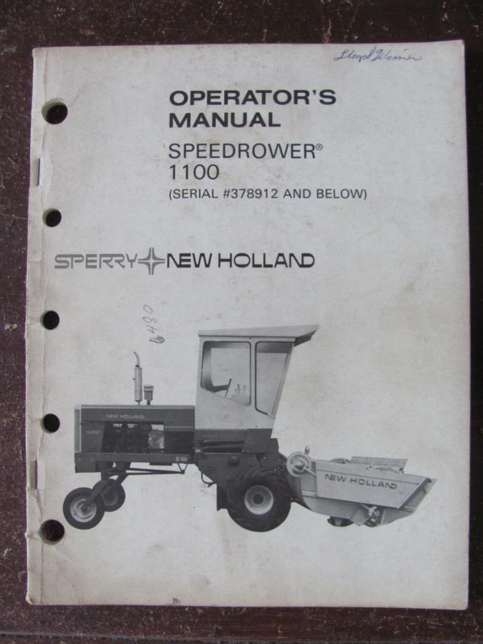 New Holland Speedrower 1100 Operators Manual