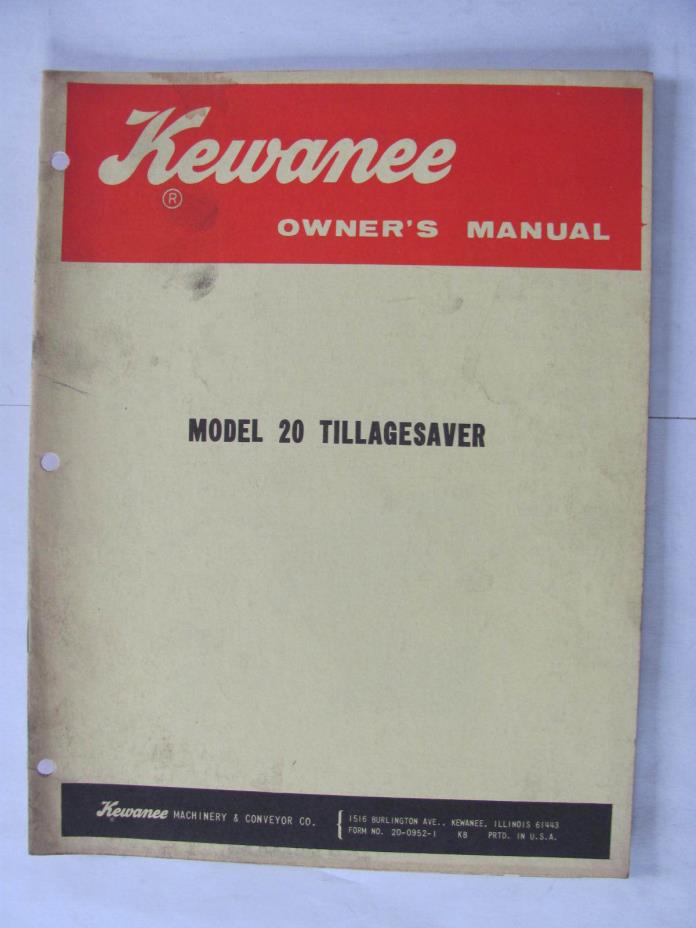 Kewanee Model 20 Tillagesaver Owners  Manual