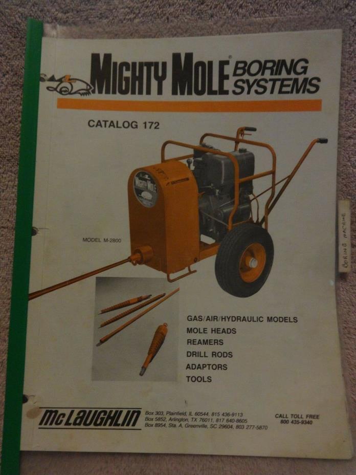 McLaughlin MIGHTY MOLE BORING SYSTEM MOD. M-2800  PARTS & OPERATION MANUAL