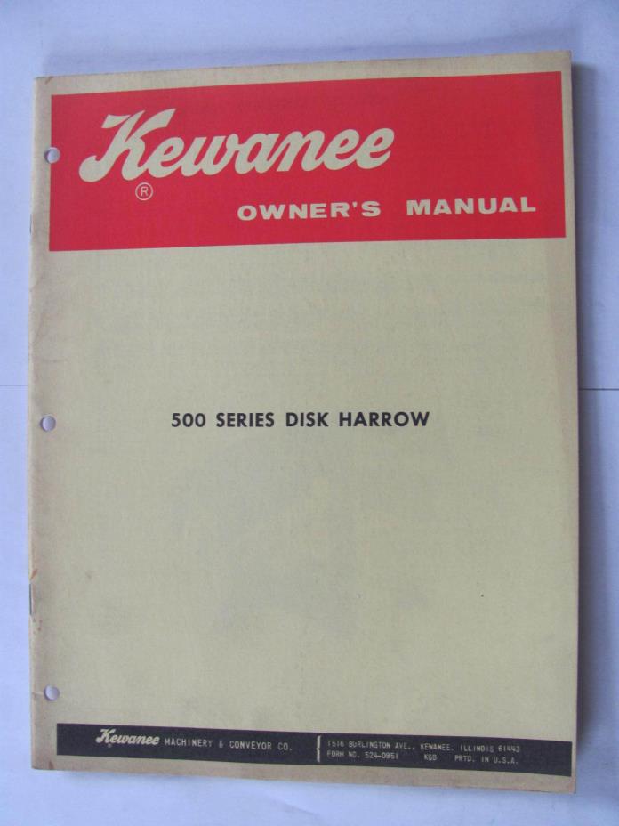 Kewanee Model 500 Series Disk Harrow Owners  Manual