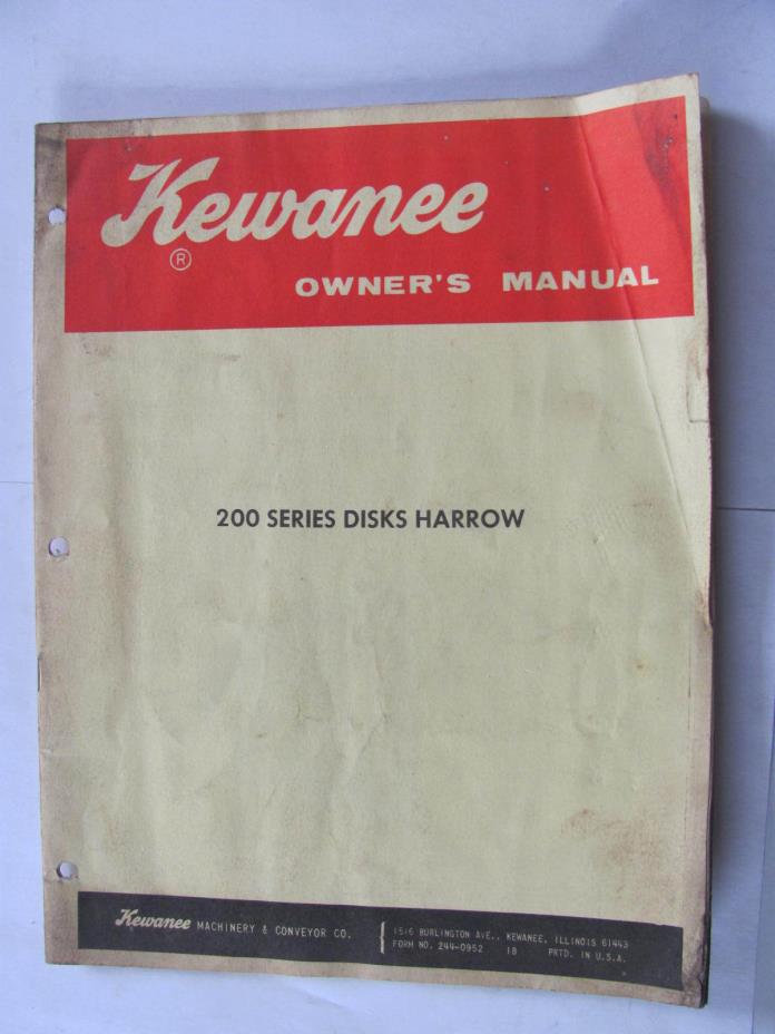 Kewanee Model 200 series Disc Harrow Owners  Manual