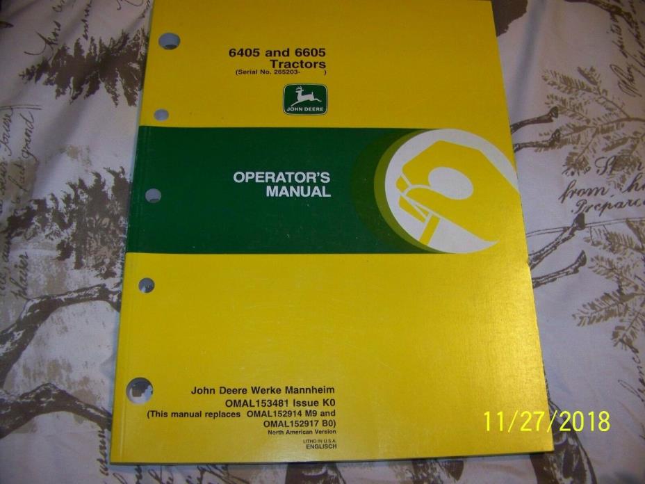 John Deere 6405 6605 Tractor Operator Manual OMAL153481