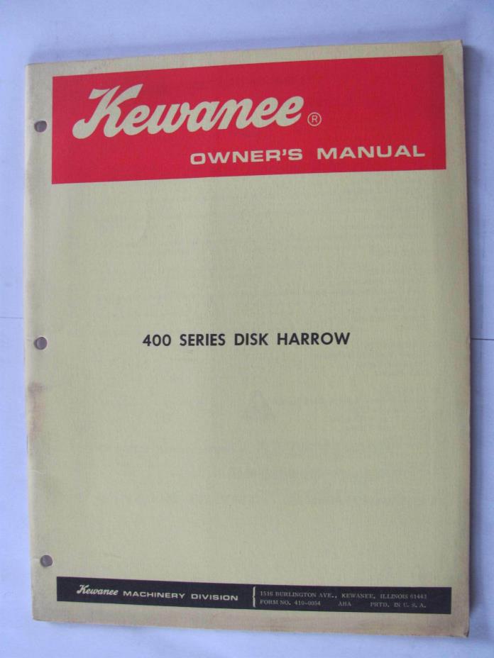 Kewanee Model 400 Series Disk Harrow Owners  Manual