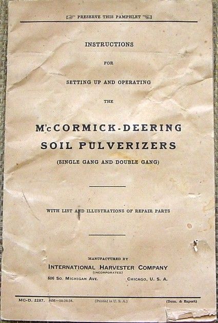 McCormick-Deering Soil Pulverizers  Manual
