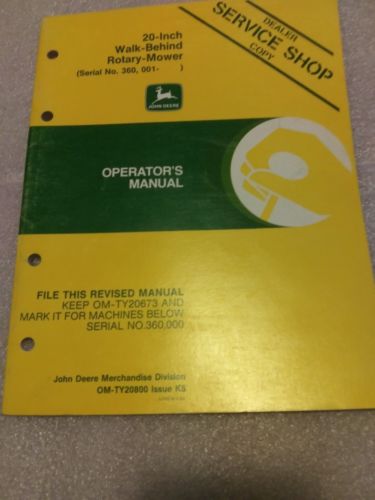 John Deere 20 Inch Walk Behind Mower Operators Manual OMTY20800